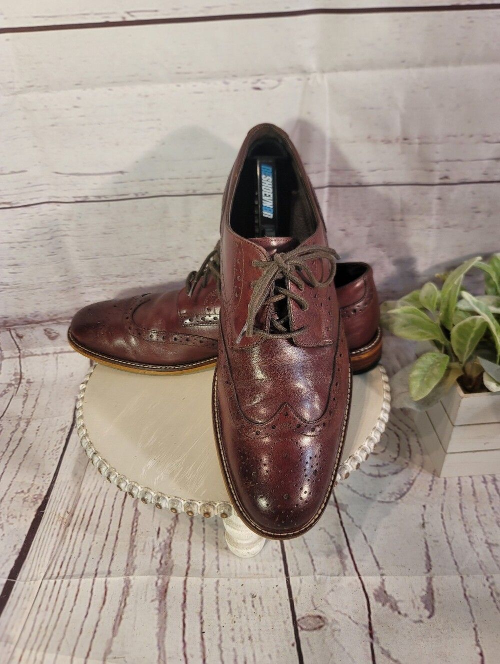 Joseph Abboud Mens Brown Mahogony Leather Wingtip Oxford Shoes Brogue Size 10